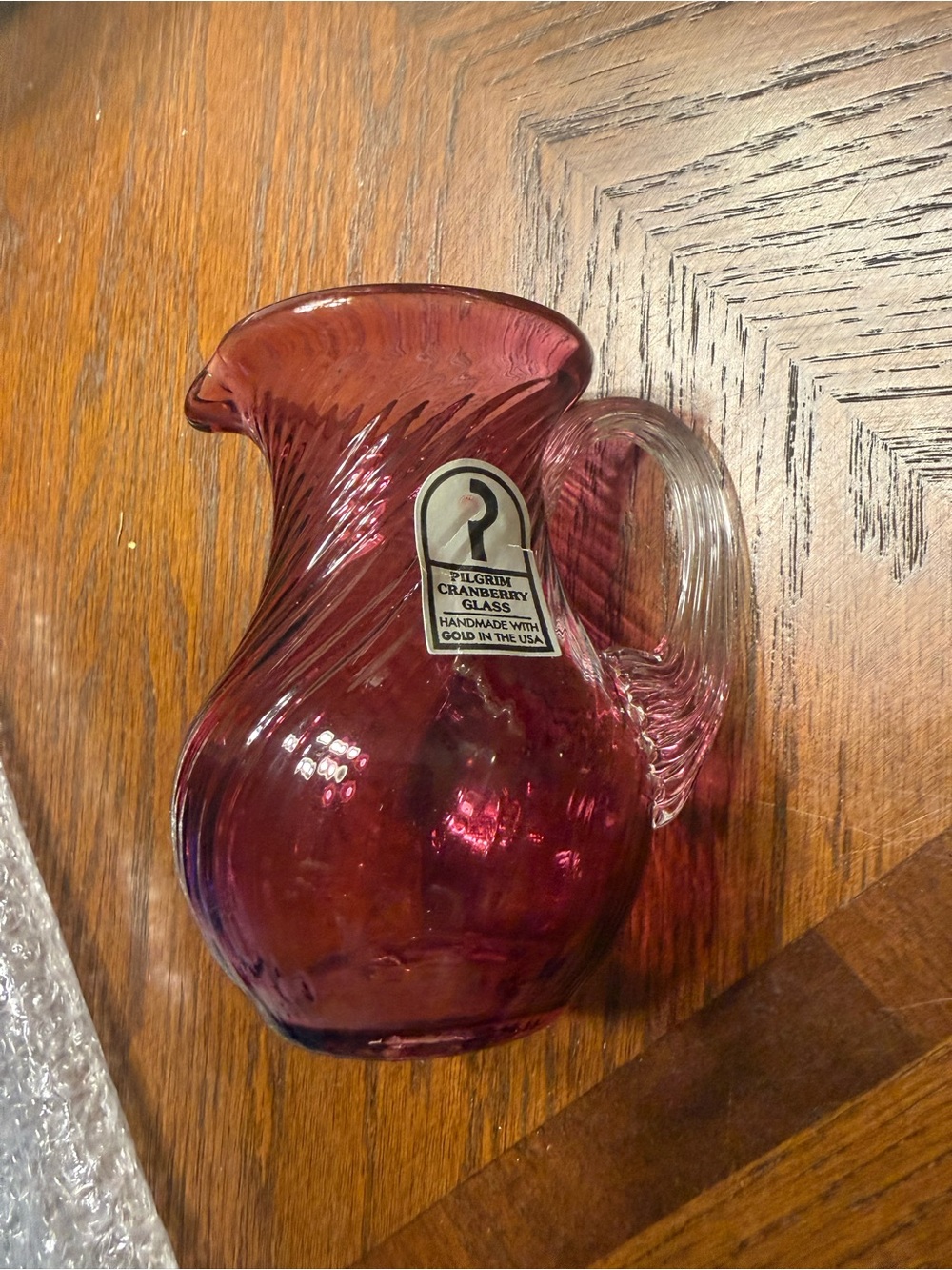Vintage Pilgrim Cranberry Swirl Glass Small Pitcher - Deep Cranberry - USA made